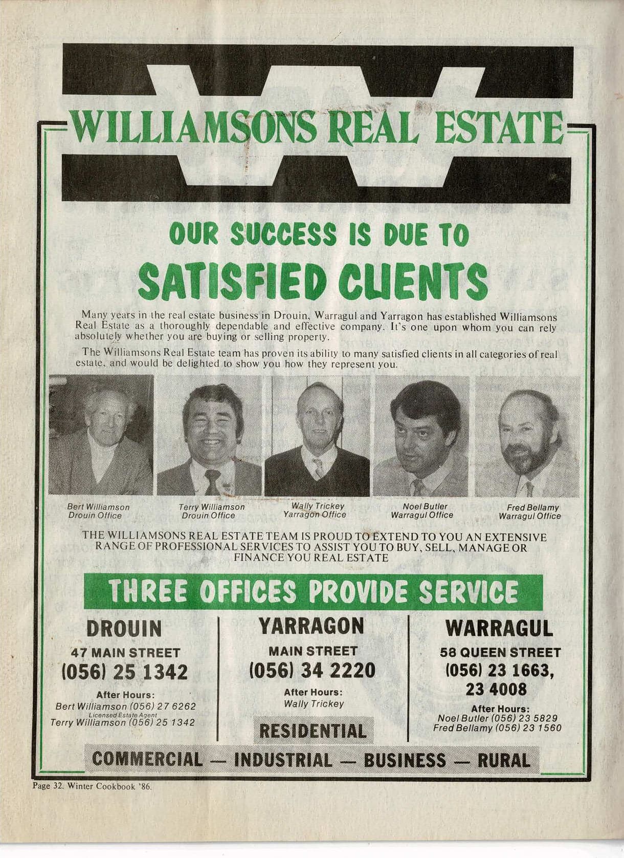 Williamsons Real Estate advertisement, 1986